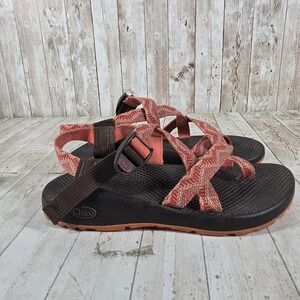 Chaco Z/Cloud 2 Women 9 Sandals Coral Orange Chevron Double Strap Toe Loop